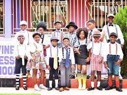 School children in old-school costumes